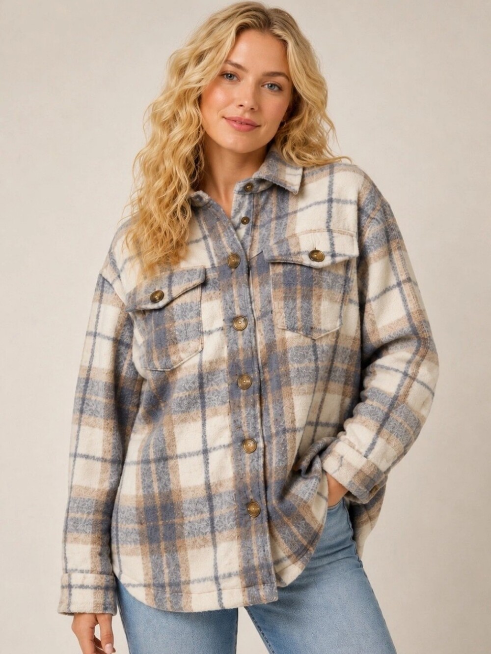 Avec Les Filles Lavender Plaid Jacket Shacket NWOT Size L Women Bonfire Ready